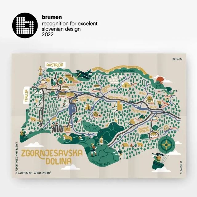 @eva.batic je pod mentorstvom @jurea v okviru magistrskega dela izdelala zemljevid, s katerim se lahko izgubiš. Ilustrirani Zemljevid Zgornjesavske doline je na letošnjem 10. bienalu slovenskega oblikovanja @fundacijabrumen nagrajen s Priznanjem za odlično slovensko oblikovanje Brumen. Čestitamo!

#oblikovanje #priznanje #brumen #brumen10 #odlicnoslovenskooblikovanje #grafika #otgo @ulntf