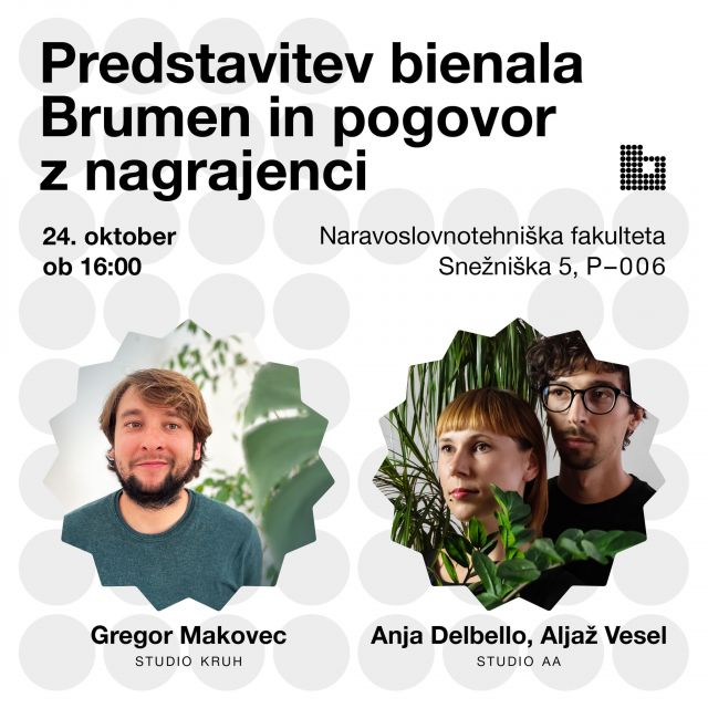 Vabljeni na predstavitev Bienala vidnih sporočil Brumen in pogovor s preteklimi nagrajenci festivala. 

👉 Torek, 24. 10. ob 16. uri, predavalnica P-006

Bienale Brumen je dveletni pregled najkakovostnejše slovenske produkcije vidnih sporočil. Sestavljen je iz več dogodkov, osrednji med njimi pa so mednarodna konferenca, pregledna razstava uvrščenih del ter podelitev nagrad Brumen: najvišjih nacionalnih priznanj na področju oblikovanja.

Študente NTF vabimo, da se udeležijo pogovora z Gregorjem Makovcem (Studio Kruh) in Anjo Delbello ter Aljažem Veselom (Studio AA). V pogovoru bomo izvedeli kako jim je nagrada ter razstava njihovih del pomagala pri večjem zaupanju naročnikov. Dogodek bo povezovala članica upravnega odbora Fundacije Brumen Mina Arko.

@fundacijabrumen