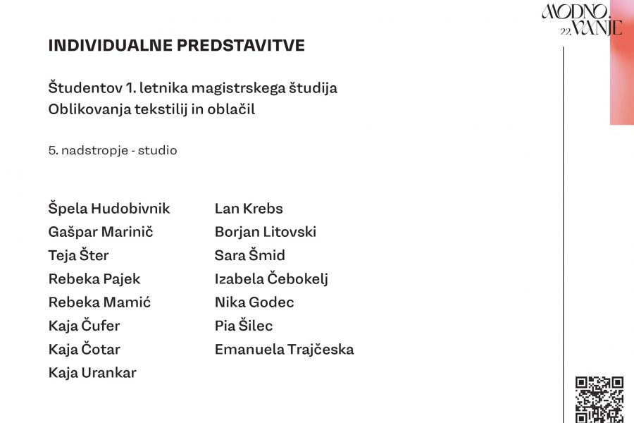 Program Modnovanje 22: INDIVIDUALNE PREDSTAVITVE